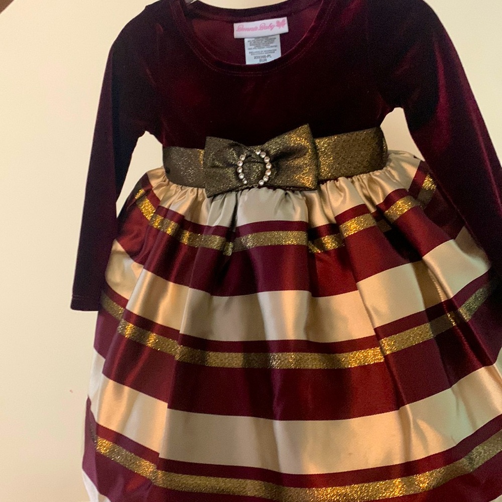 Size 18 months baby girl holiday dress! Maroon and bronze